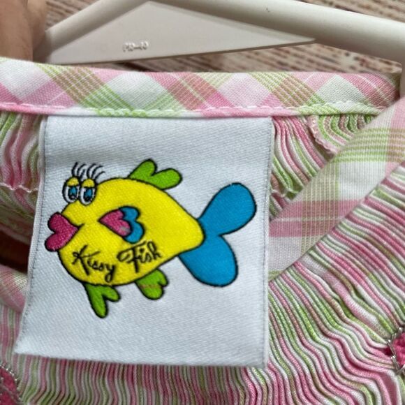 KISSY FISH SMOCKED DRESS IN‎ PINK AND GREEN PLAID - Picture 7 of 7